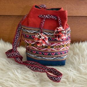Woven Textile Drawstring Bucket Bag